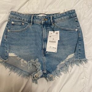 Zara distress denim shorts high waist